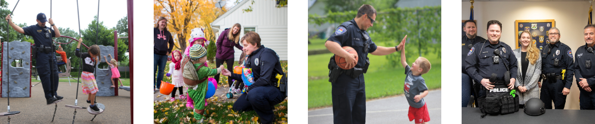 police photo collage with trick or treating & group pic & community interactions